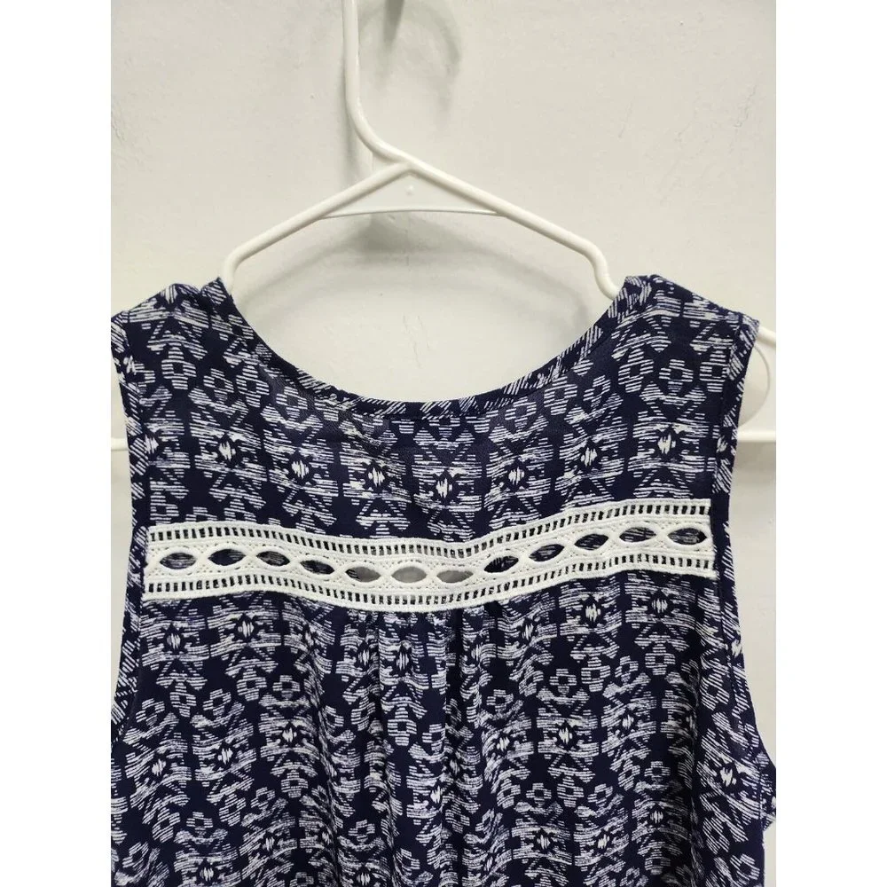 Papermoon Stitch Fix Womens Top Size Large Petite Blue Printed Sleeveless BOHO - Picture 7 of 7